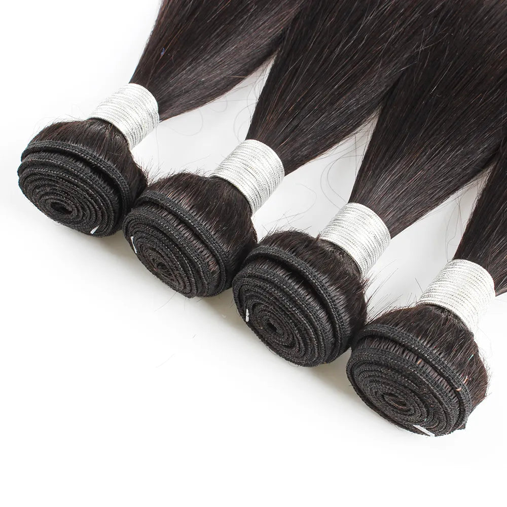 Straight Remy Indian Human Hair Extension Natural Color Soft  4 Bundles With 4x1 Lace Closure - Lushstrand