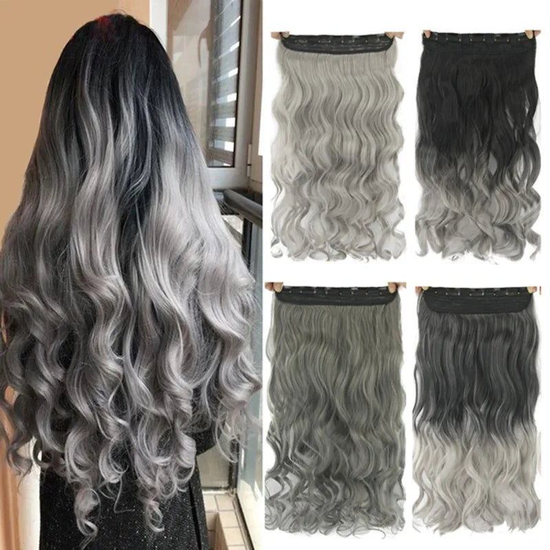 Gres Women 24inch Long 5 Clip-in Hair Pieces Wavy Grey Ombre - Lushstrand