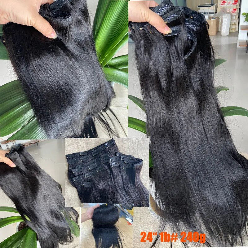 Machine Remy Straight Clip In Human Hair (10Pcs 16 to 24 Inch) - Lushstrand