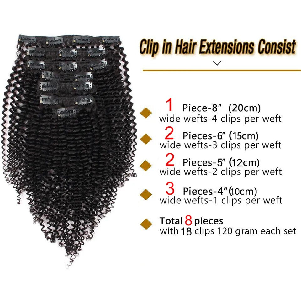 Kinky Curly Clip in Hair Extension Maxine 3C 4A Afro - Lushstrand