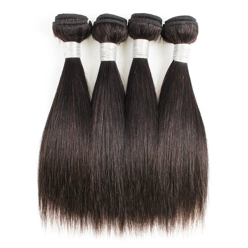 Straight Remy Indian Human Hair Extension Natural Color Soft  4 Bundles With 4x1 Lace Closure - Lushstrand