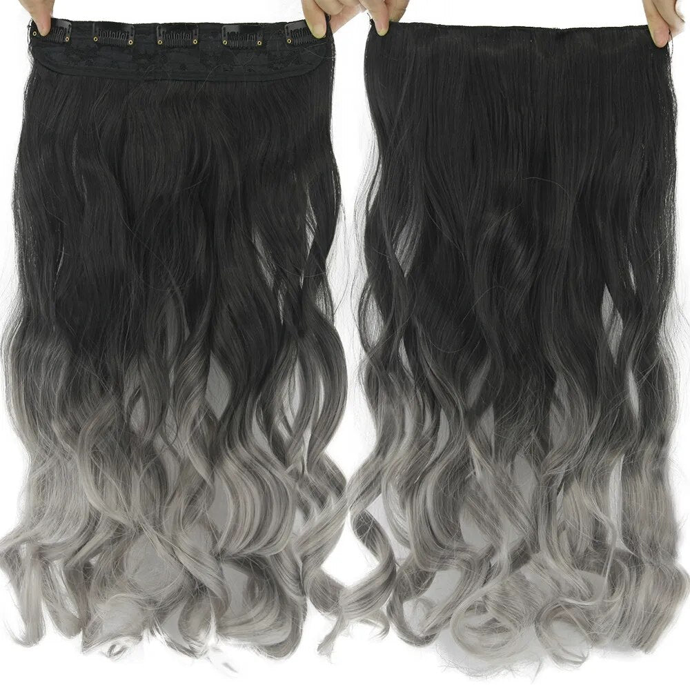 Gres Women 24inch Long 5 Clip-in Hair Pieces Wavy Grey Ombre - Lushstrand