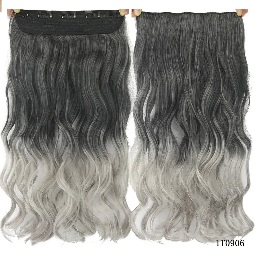 Gres Women 24inch Long 5 Clip-in Hair Pieces Wavy Grey Ombre - Lushstrand