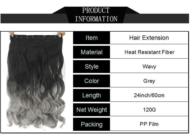 Gres Women 24inch Long 5 Clip-in Hair Pieces Wavy Grey Ombre - Lushstrand