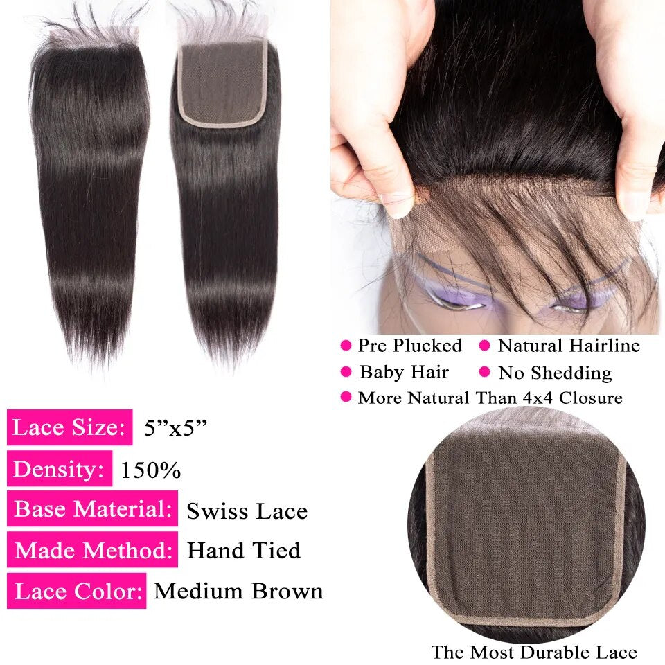 Straight Lace Closure Big Size Pre Plucked With Baby Hair Natural - Lushstrand