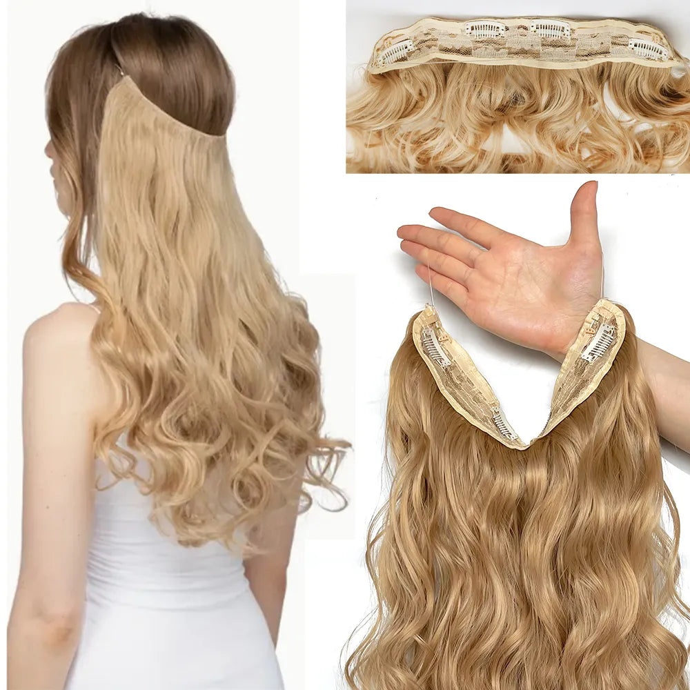 Clip-In Invisible Wire Hair Extensions Long Wavy Hair Extensions - Lushstrand