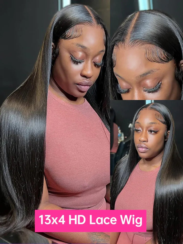 Bone Straight Human Hair HD Lace Wigs Brazilian 38 Inch - Lushstrand