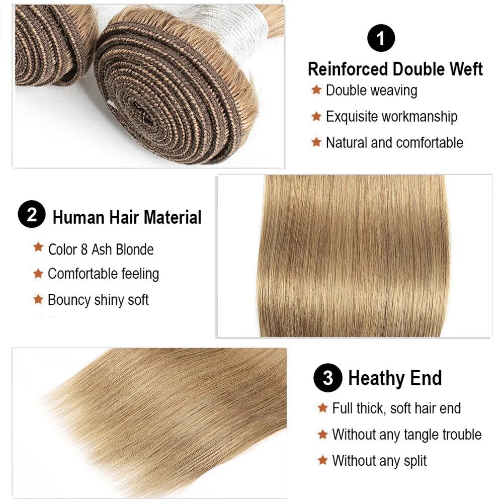 Ash Blonde Color Human Hair 3 Bundles With 4x4 Lace Closure Straight - Lushstrand