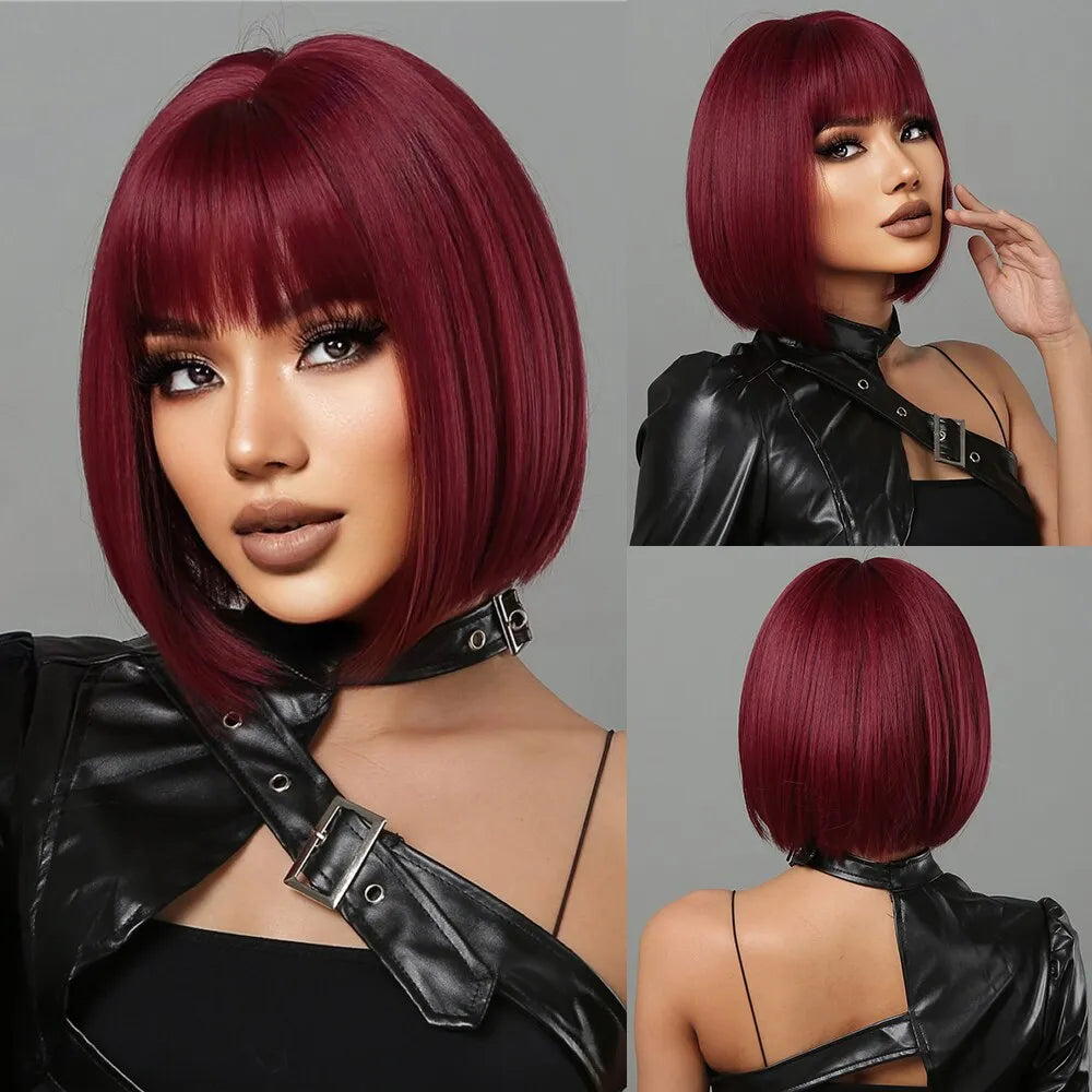 Short Wine Red Bob Wigs For Women - Lushstrand