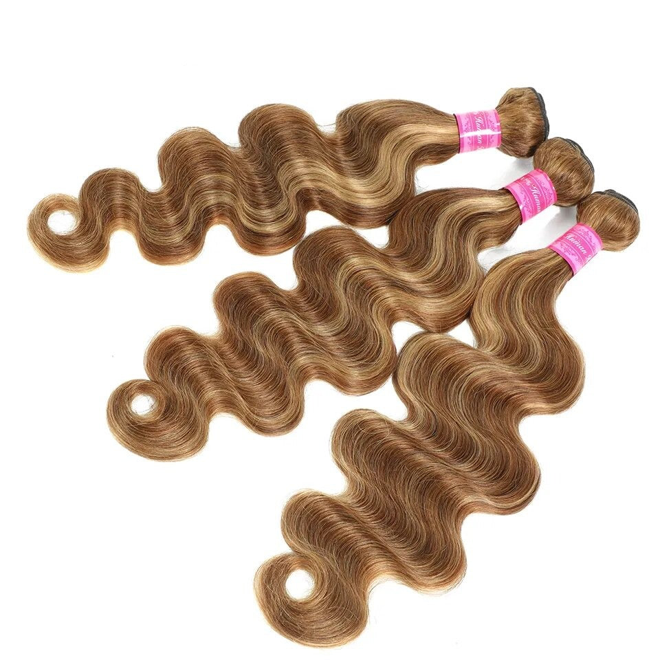 Indian Hair Body Wave Highlight Bundles Human Hair Extensions 1/3/4 PCS Bundles - Lushstrand