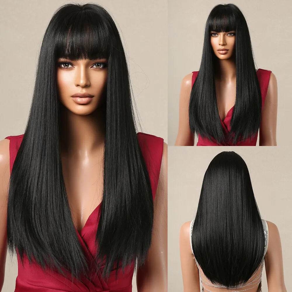 Black Long Straight Wigs for Women Natural Hair Synthetic Wigs - Lushstrand