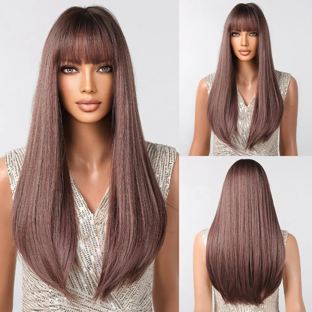 Black Long Straight Wigs for Women Natural Hair Synthetic Wigs - Lushstrand