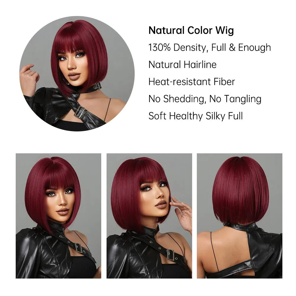 Short Wine Red Bob Wigs For Women - Lushstrand