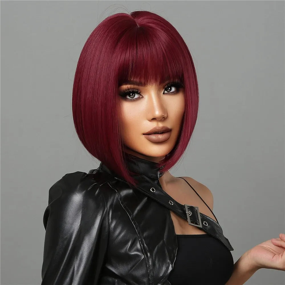 Short Wine Red Bob Wigs For Women - Lushstrand