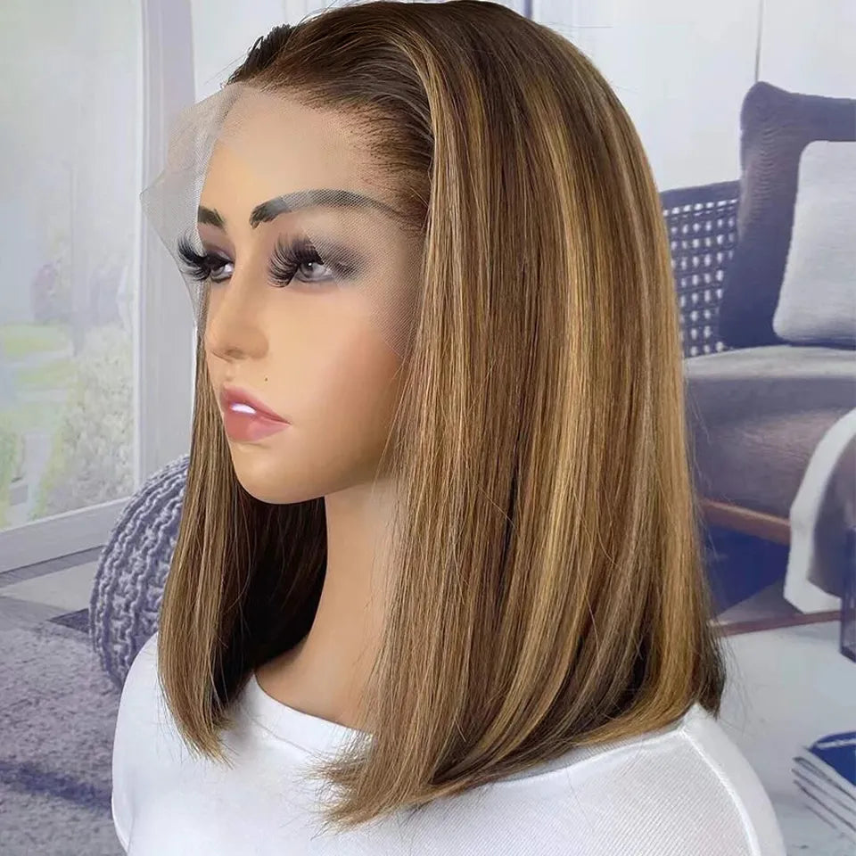 Straight Bob Lace Front Wigs For Women Ombre Blond Color - Lushstrand