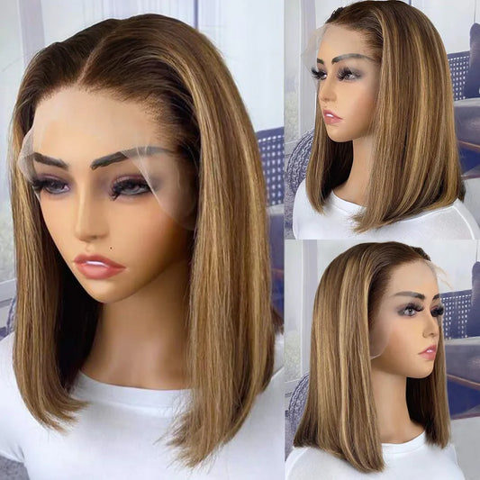 Straight Bob Lace Front Wigs For Women Ombre Blond Color - Lushstrand