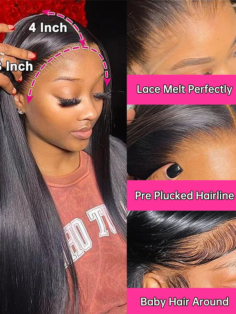 Bone Straight Human Hair HD Lace Wigs Brazilian 38 Inch - Lushstrand