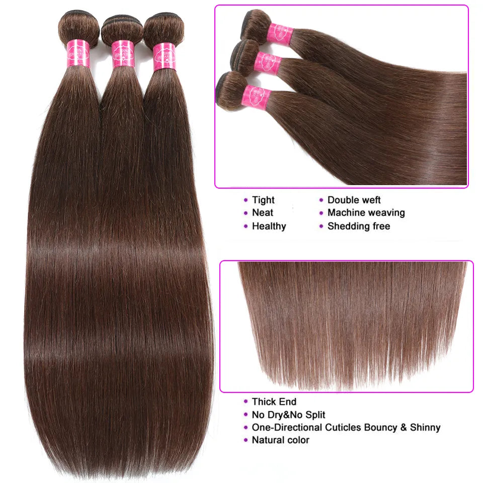 Cheap Chocolate Brown Bone Straight Human Hair Bundles - Lushstrand