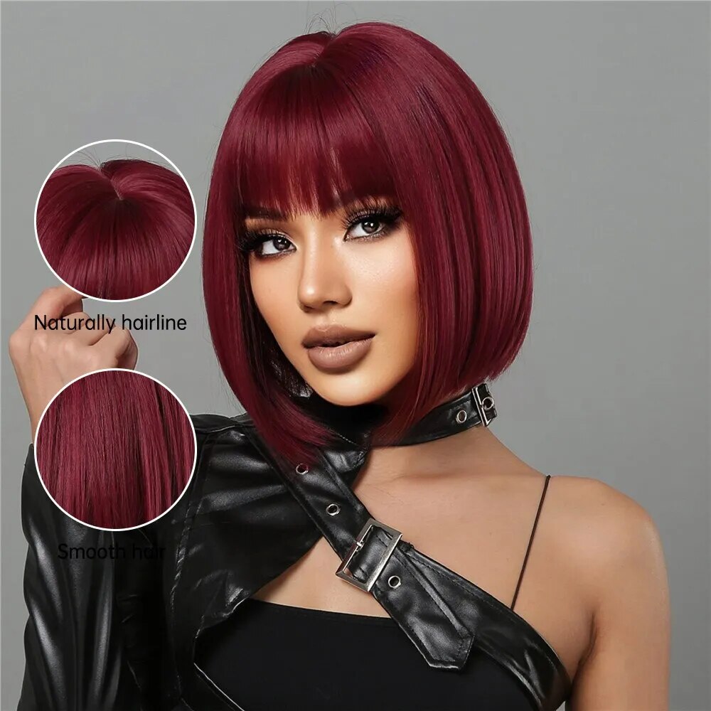 Short Wine Red Bob Wigs For Women - Lushstrand