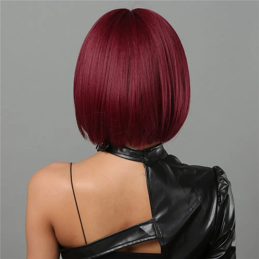 Short Wine Red Bob Wigs For Women - Lushstrand