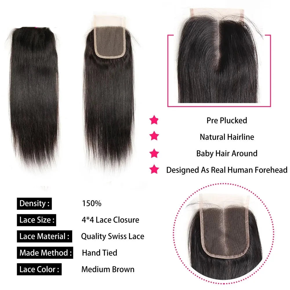 Straight Lace Closure 4x4 Peruvian Human Hair - Lushstrand