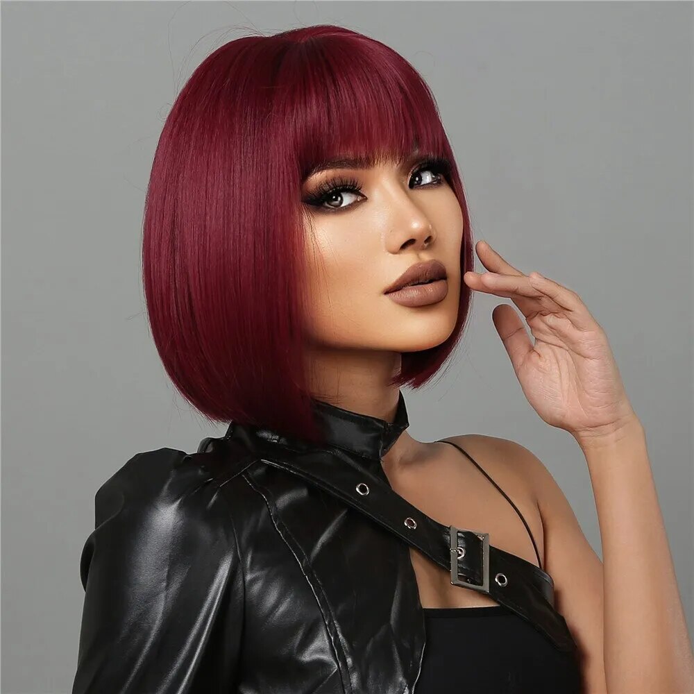 Short Wine Red Bob Wigs For Women - Lushstrand