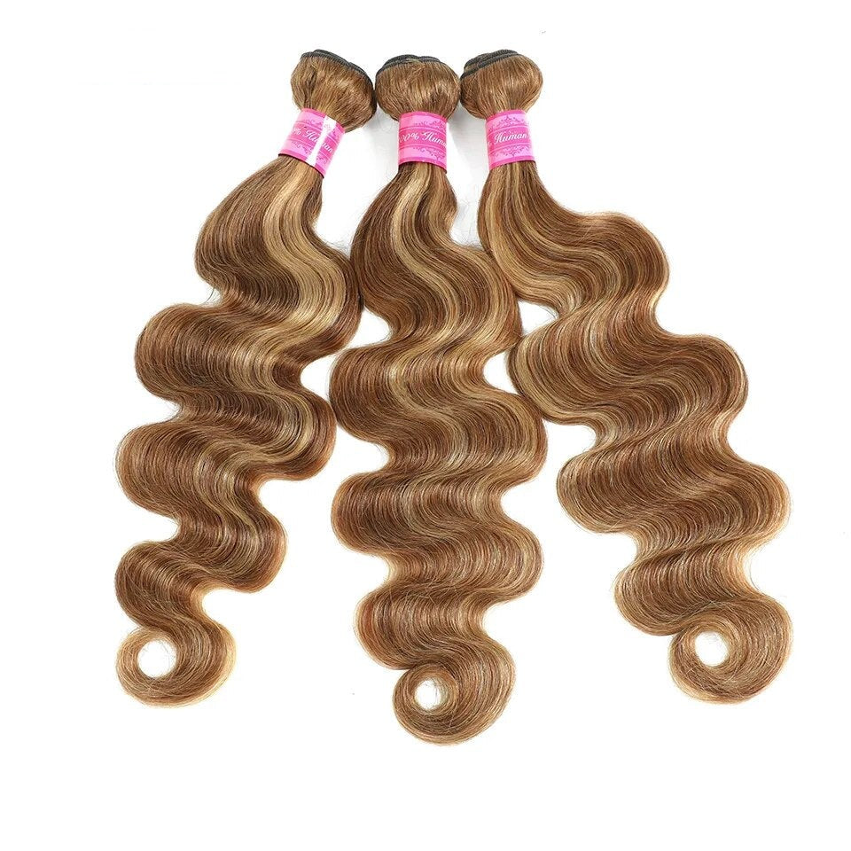 Indian Hair Body Wave Highlight Bundles Human Hair Extensions 1/3/4 PCS Bundles - Lushstrand