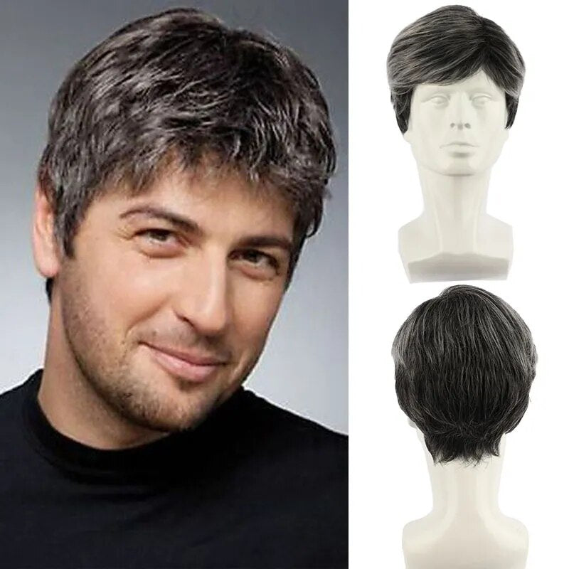 Synthetic Men Short Straight Wig Realistic Natural Headgear - Lushstrand