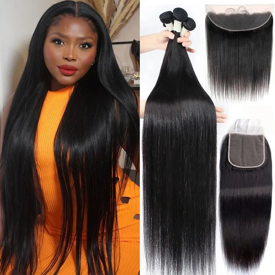 Malaysia Straight Human Hair Bundles With 13x4 Frontal Transparent Lace - Lushstrand