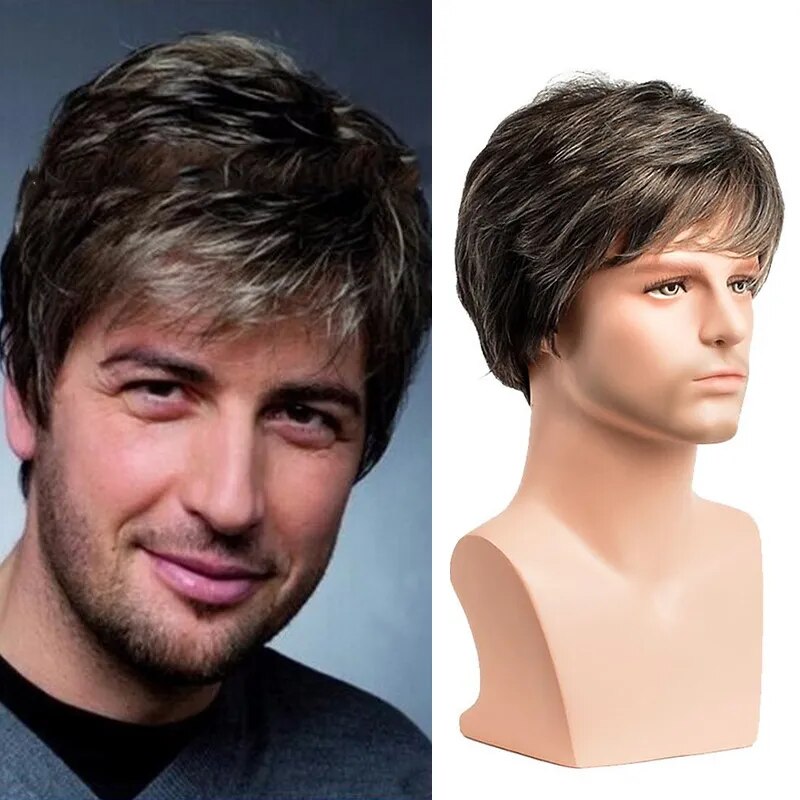 Synthetic Men Short Straight Wig Realistic Natural Headgear - Lushstrand