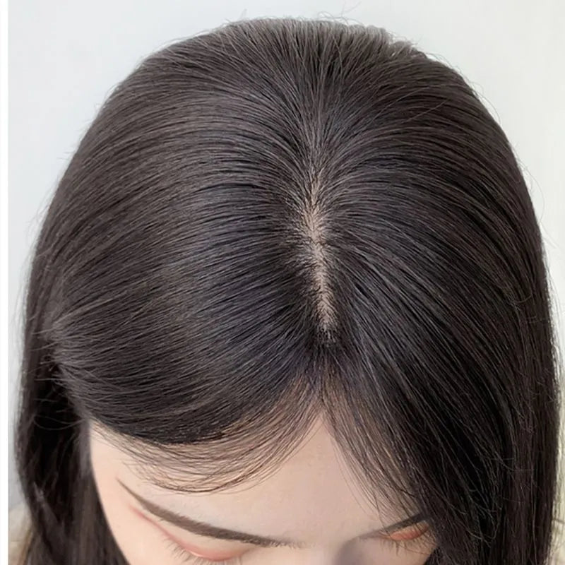 Skin Base Human Hair Topper Free Part Natural Scalp - Lushstrand