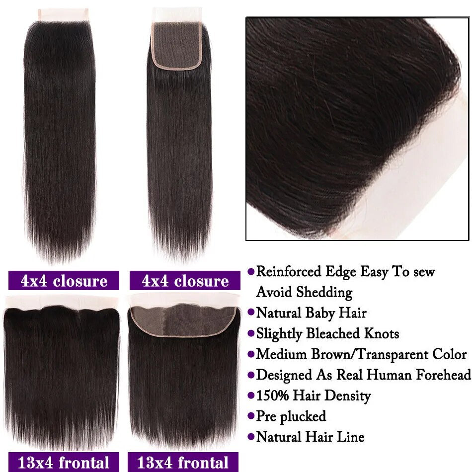 Malaysia Straight Human Hair Bundles With 13x4 Frontal Transparent Lace - Lushstrand