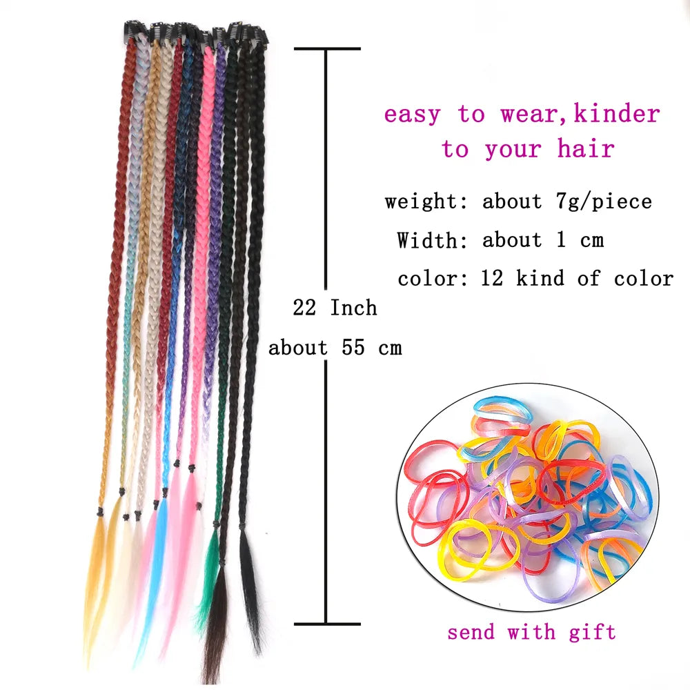 Synthetic 5 Pcs/Lot Clip-in Extensions Ponytail Rainbow Braid Hair - Lushstrand