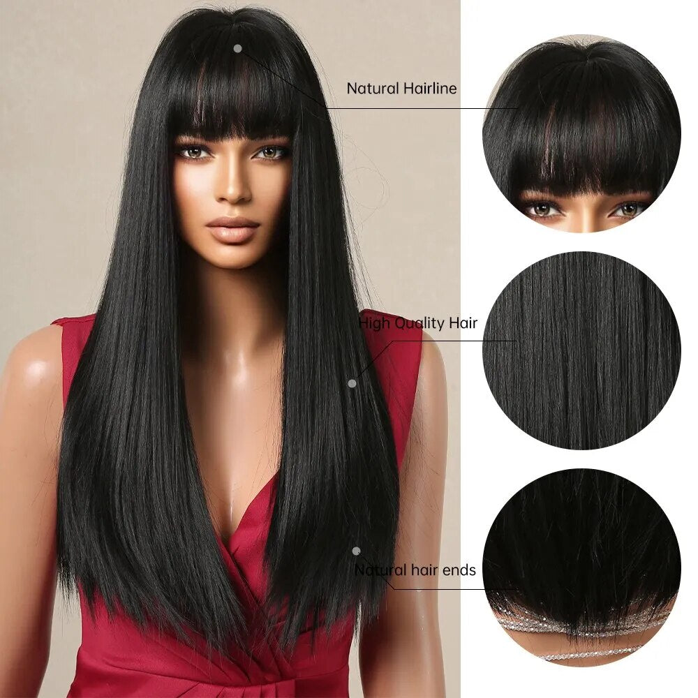 Black Long Straight Wigs for Women Natural Hair Synthetic Wigs - Lushstrand