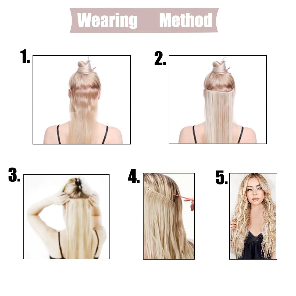 Clip-In Invisible Wire Hair Extensions Long Wavy Hair Extensions - Lushstrand