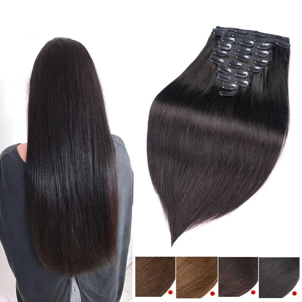 Machine Remy Straight Clip In Human Hair (10Pcs 16 to 24 Inch) - Lushstrand