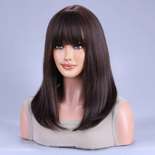 Black Brown Synthetic Wig 14 Inch - Lushstrand