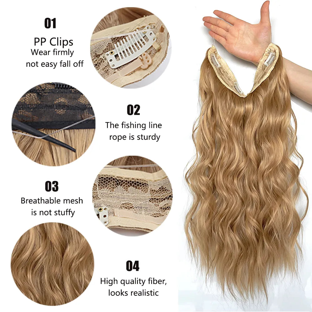 Clip-In Invisible Wire Hair Extensions Long Wavy Hair Extensions - Lushstrand