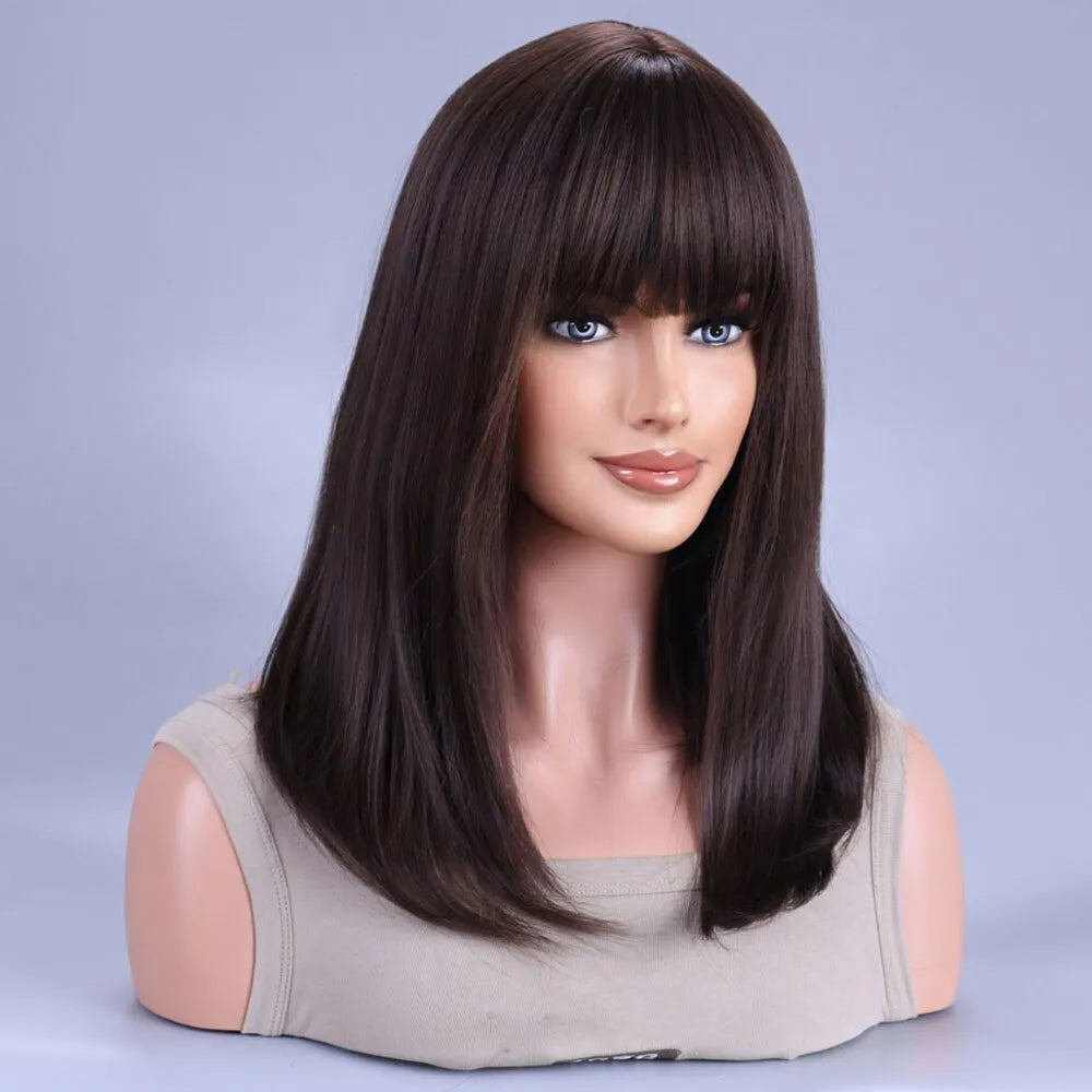 Black Brown Synthetic Wig 14 Inch - Lushstrand