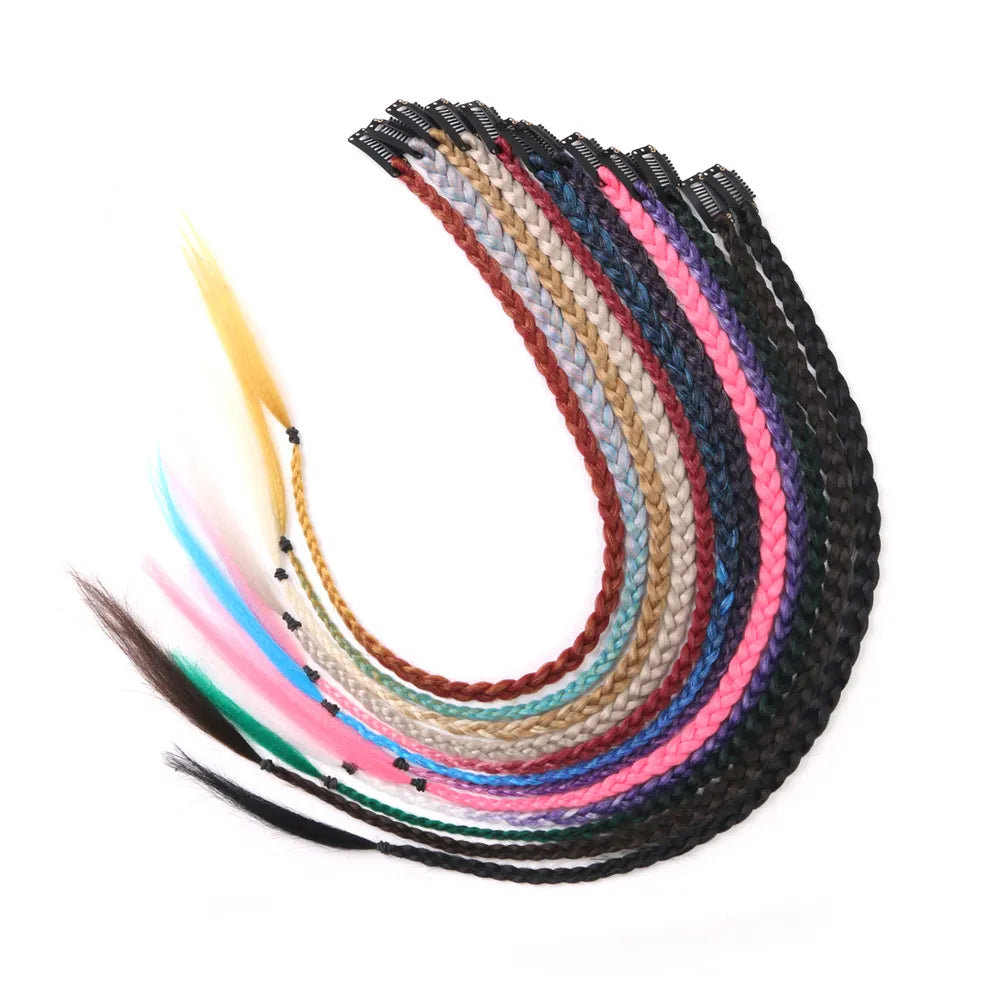 Synthetic 5 Pcs/Lot Clip-in Extensions Ponytail Rainbow Braid Hair - Lushstrand